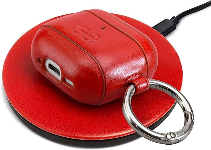 Dreem Om Case Cover with Keychain Clip Compatible with AirPods 4 for Apple AirPods 4th Generation, Vegan Leather AirPod Case for Men & Women, Luxury Earbuds Accessory for iPhone - Red