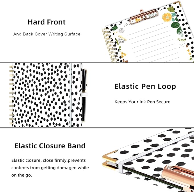 Ospelelf Clipboard with Storage 8.5 X 11，Padfolio Organizer, Spiral Portfolio Letter Size with Notepad, Pen Holder, 5 Extra Folder Divider Pages, Elastic Closure Nurse Office Essentials (Polka Dots)