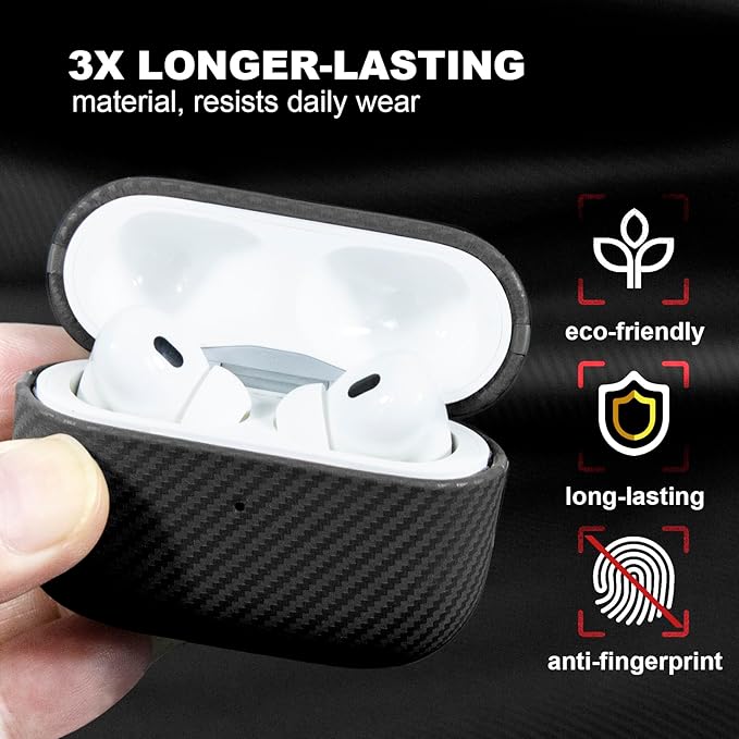 for AirPods Pro 2 Case, Luxury Modern Striped Carbon Fiber Kevlar Leather Earphones Case Cover Compatible with AirPod Pro 2 (Black, for AirPods Pro 2)