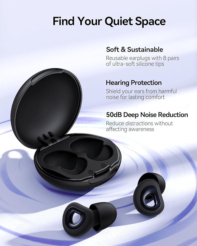 Ear Plugs for Sleeping, 50dB Noise Cancelling Ear Plug with 7 Pairs of Dual Single Layer Tips Reusable Ear Plugs for Noise Reduction, Soft Silicone Earplug for Concert, Snoring, Motorcycle Black