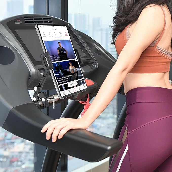 Aluminium Tablet Mount Clamp for Spin Bike, Stationary Bicycle, Treadmill, Stroller Indoor Bike, Peloton, Elliptical - Compatible with 4.7-13" Tablet, iPad Pro, Air, Mini, Galaxy Tab
