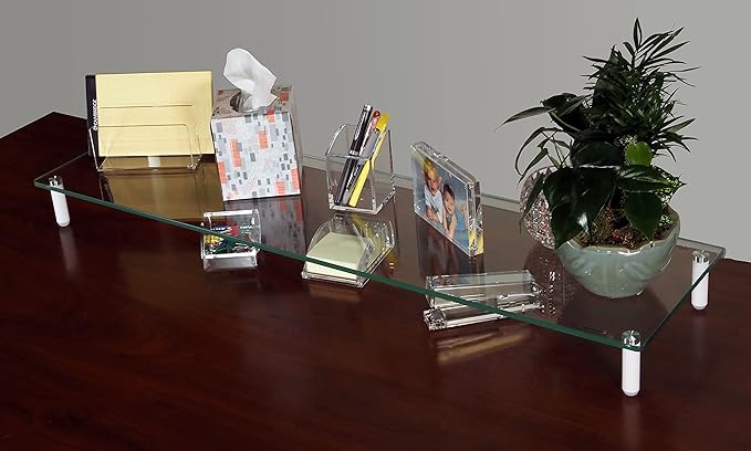 Kantek Extra-Wide Glass Monitor Riser with 8mm Tempered Glass Platform and 60-Pound Capacity, Clear Glass (MS380), 3.3" x 39.4" x 10.2"