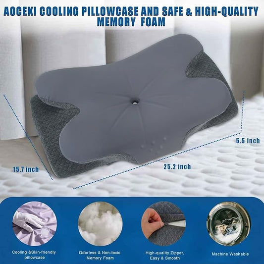 Memory Foam Pillows Cooling Cervical Pillow for Neck and Shoulder Pain Relief Ergonomic Contour Bed Pillow for Side Sleep Stomach Sleeping and Back Sleeper (Dark Grey, King-25.2''Lx15.7''Wx5.5''H)