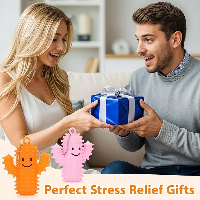 2 PCS Silicone Little Cactus Ouchies Pain Fidget Toys Mini Spiky Sensory Fidget Novelty Sensory Gifts for Adults Teens Anxiety & Stress Relief (OrangePink, 2P)