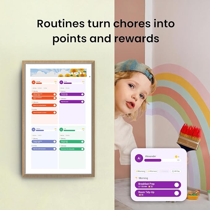 ApoloSign 15.6-inch Digital Calendar: Dual Mode Calendar with Google Play & Multi-calendar Sync, Electronic Planner & Chore Chart, Smart Touchscreen, Interactive Display for Family Schedules (Teak, 15.6")