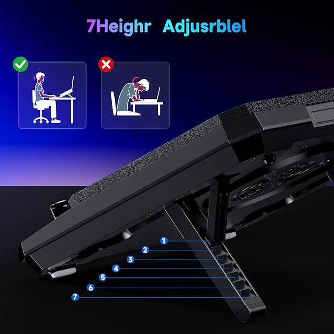 GT300 Upgraded Laptop Cooling Pad with Adjustable Stand, Turbo Boosted Cooler for Rapid Cooling 10-17inch Gaming Laptop, Flexible Sealing Ring，Featuring Air Filtration Adjustable clamp