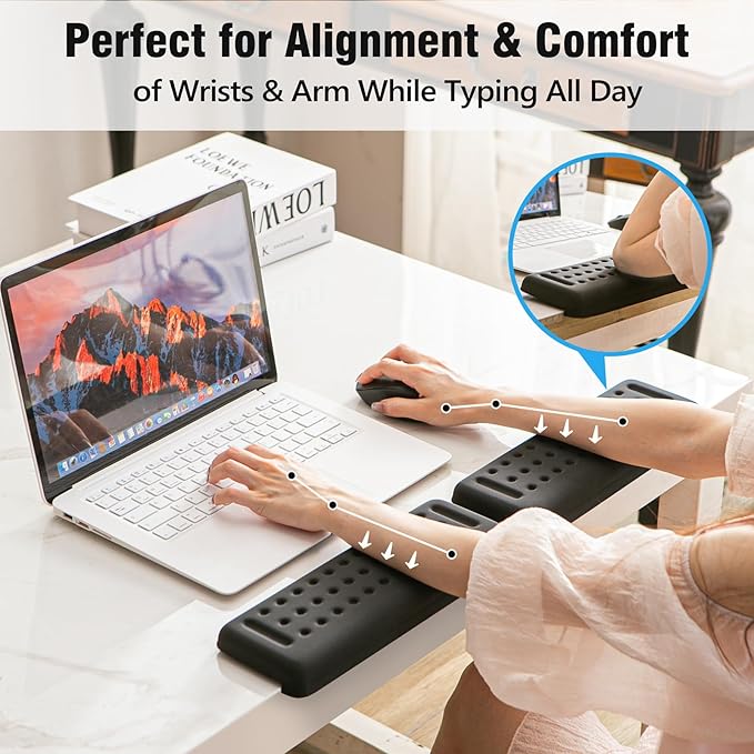L-Shaped Keyboard Wrist Rest, Ergonomic Elbow Pad for Desk,Memory Foam Elbow Support Padding with Non-Slip,Easy Typing, Pain Relief, for Computer, Laptop, Gaming(Classic Black)