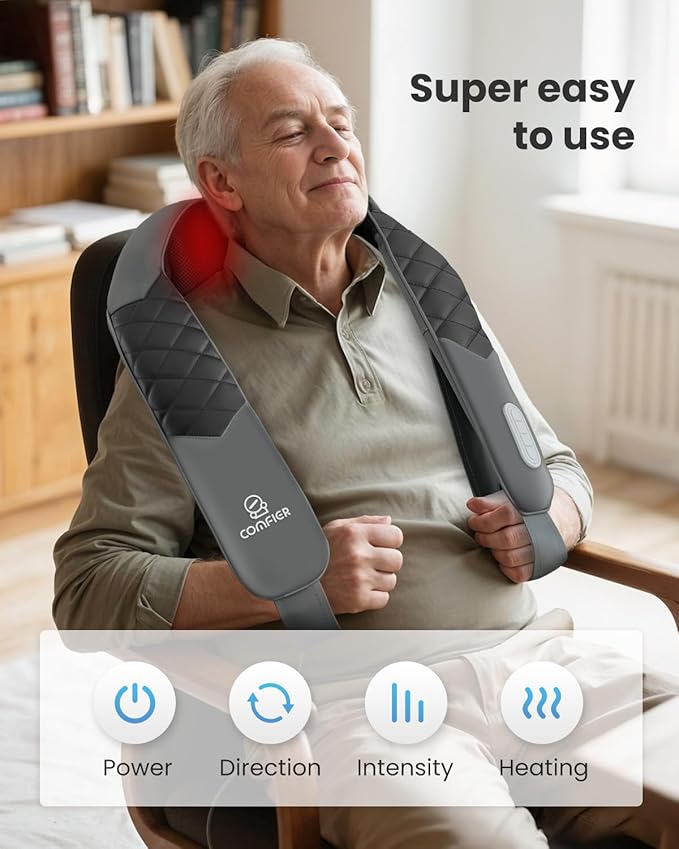 COMFIER Cordless Neck Massager with Heat, Back Massager for Pain Relief deep Tissue, 3D Shiatsu Neck Shoulder Massage with Carry Bag, Rechargeable Portable Ideal Gifts for Mom, Dad
