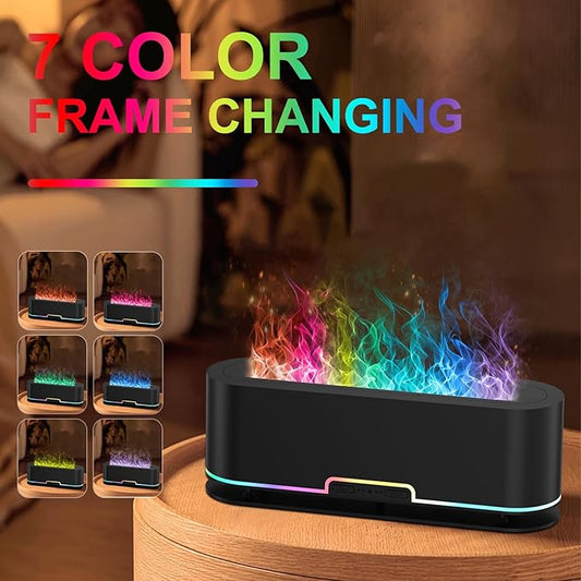 2025 Upgraded Rainbow Flame Fire Diffuser Humidifier, 7 Colors Changing Oil Diffuser, Ultra-Quiet Aroma Essential Oils Aromatherapy Diffusers for Large Room, Bedroom, Office