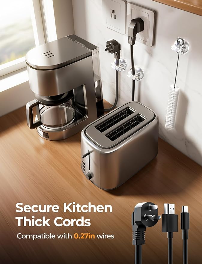 8-Pack Magnetic Cable Clips [1S Snap-On] Cord Holder, LISEN Desk Organizers and Accessories with 4 Extra Strong Adhesive Pads, Wire Organizer for Nightstand, Home, Wall, Car, Desktop,Transparent