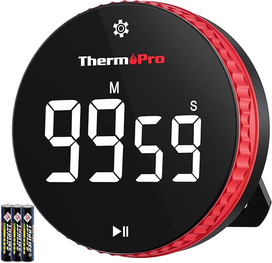 ThermoPro 99-Hour Digital Kitchen Timer with Strong Magnetic & Stable Stand, Classroom Timers with 3-Volume-Level, Stopwatch/Timer with Large LED Display, Digital Timers for Classroom, Office & Gym