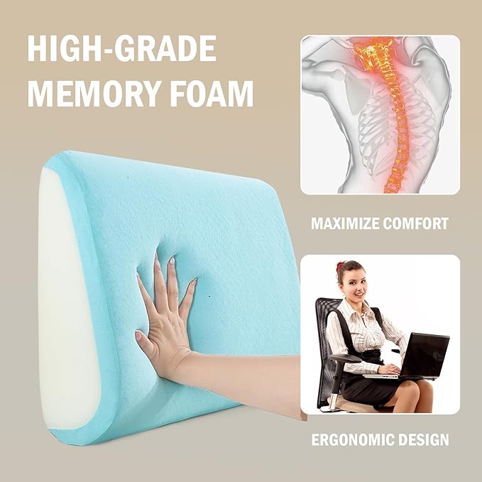 HOMBYS Lumbar Support Pillow for Recliner Chair, Memory Foam Back Support Cushion for Elderly,Extra Large Lumbar Support Pillow,Thick Backrest for Home Reading (Khaki, 20“x13.5"x5")