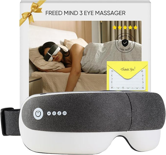 Freed Mind 3 Eye Massager & Bluetooth Heat Sleep mask,Father Gift Sets |with Suede Storage Bag | Migraine Relief,Relaxation,Bedtime Stress Relief | White Noise,3D airbag kneading| Smart Head Massager