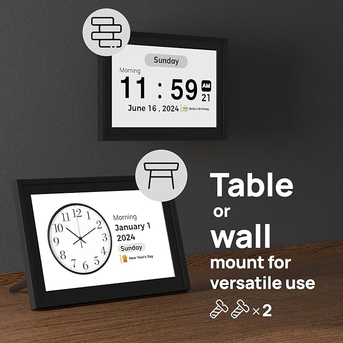 Touchscreen Digital Calendar Day Clock for Seniors 10.1 Inch, Voice Alarm | Medication Reminder | WiFi Accurate Time, Customizable Gift for Elderly or Dementia Alzheimers - Black