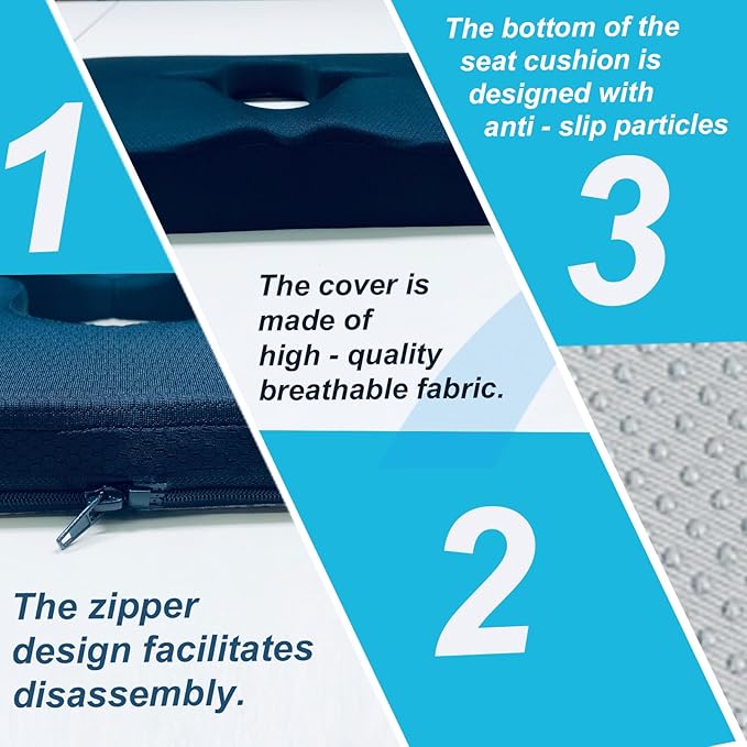 Gel Wheelchair Seat Cushion,Bed Sore Cushions for Butt,Relieve Sciatica,Back,Coccyx,Pressure Sore/Ulcer Pain Relief Pillow,Ergonomic Chair Cushion, Anti-Slip Cover Removable and Washing(Blue)