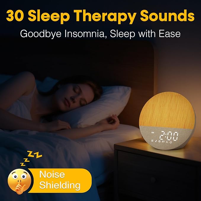 Sunrise Alarm Clock with Sound Machine: Wake Up Light Gently to Gradual for Heavy Sleepers Sunlight Alarm with Bluetooth & Memory for Bedroom - White Noise Machine with 30 Sleep Relax Sounds - Beige