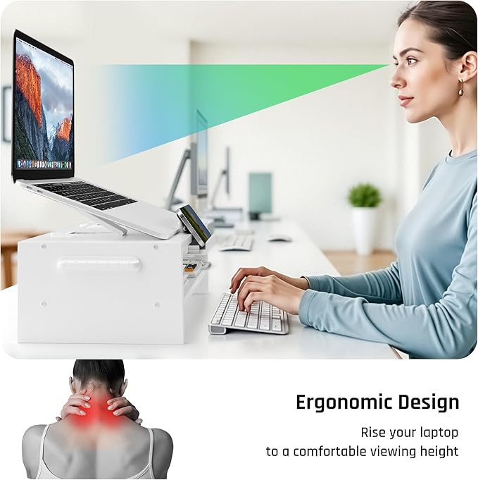 Adjustable Wood Laptop Stand, Ergonomic Height Angles Computer Stand, Riser Holder Notebook Stand for Desk Compatible with Air, Pro, Dell, HP, Lenovo More 10-17.3" Laptops, White