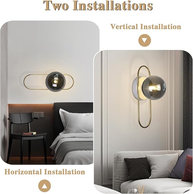 Modern Farmhouse Sconces Wall Lighting Brushed Gold Globe Wall Sconce Smoked Glass Bathroom Vanity Light Brass Sconces Hard Wired