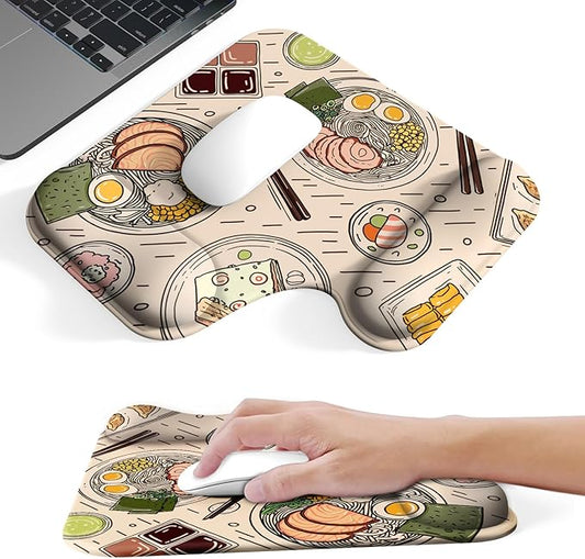 Ergonomic Mouse Pad with Gel Wrist Rest (1"& 1.2" Dual Height) - Mouse Pads Compact Mousepad Desk Mat Office, Gaming & Carpal Tunnel Relief | Non-Slip Rubber Base Japanese Ramen