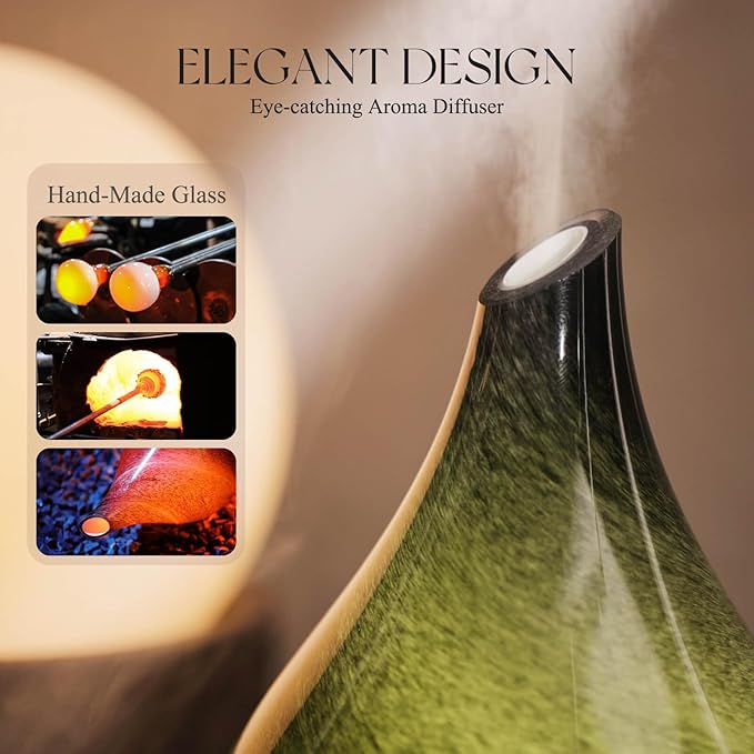 Porseme 150ml Essential Oil Diffuser Glass Color Changing Aroma Air Diffusers Aromatherapy Ultrasonic Cool Mist Humidifier 6 Running Hours Waterless Auto-Off for Sleeping Yoga Office Spa (Obsidian)