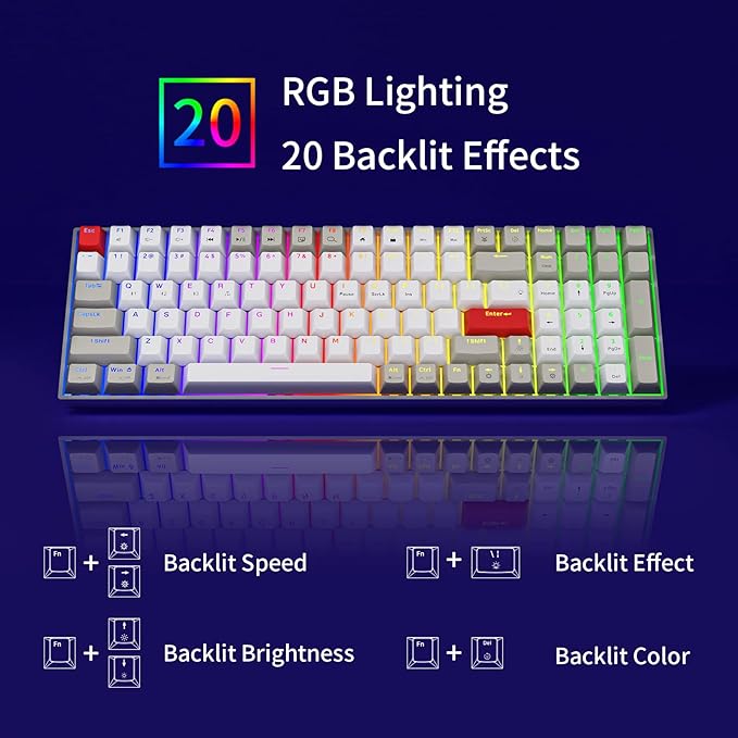 Newmen GM1000 Wireless Mechanical Gaming Keyboard,Bluetooth 5.0/2.4GHz/USB-C Hot Swappable Custom Keyboard,RGB Backlit Mechanical Keyboards for with Number Pad for Mac/Win（G-Blue Switches）