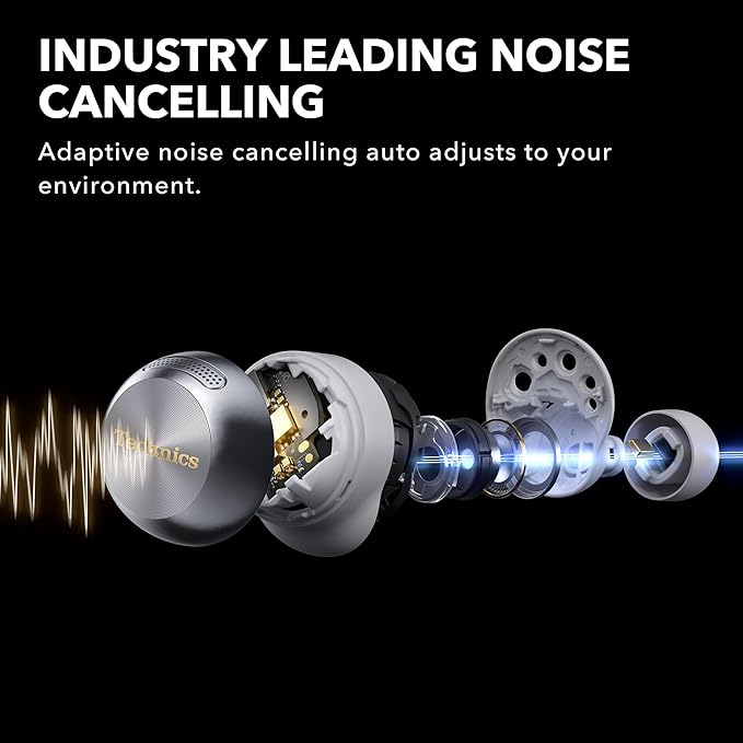 Technics Reference Class Hi-Fi Wireless Earbuds, Dolby Atmos with Head Tracking, Adaptive Noise Cancelling, 3 Device Multipoint, 10-hr Battery, Wireless Charging, Improved Fit - EAH-AZ100-S (Silver)