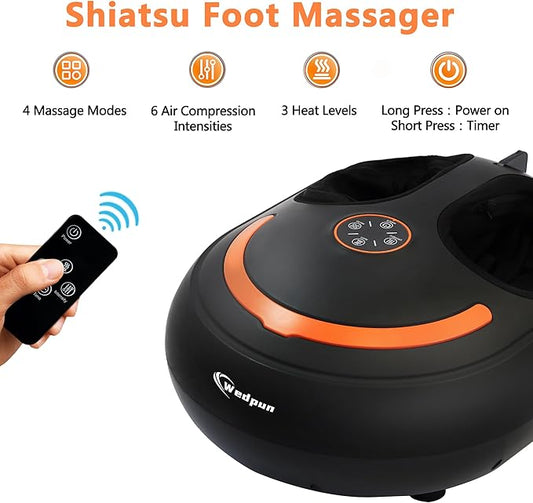 Foot Massager with Heat Shiatsu Foot Massager with Remote Deep Kneading Relief for Tired Electric Feet Massage Machine for Home and Office Gifts for Mom Dad Black