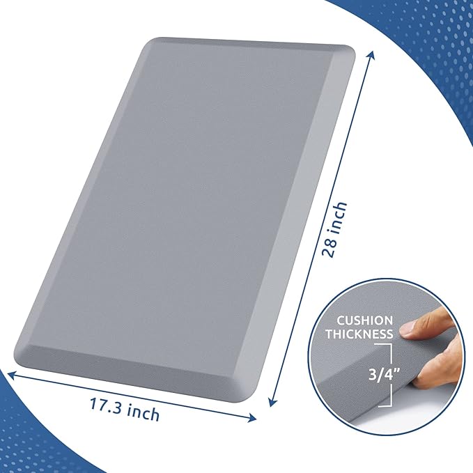 KitchenClouds Kitchen Mat Cushioned Anti Fatigue Kitchen Rug Non Slip Standing Mat Comfort Floor Mats for Sink Office (17.3"x 28"-0.8inch, Grey)