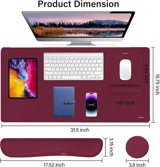 MOSISO Keyboard Mouse Pad Set, Large Gaming Mousepad&Keyboard Wrist Rest&Mouse Wrist Rest&Coaster, Ergonomic Non-Slip Mousepad&Easy Typing Cushion with Memory Foam for Home Office, Wine Red