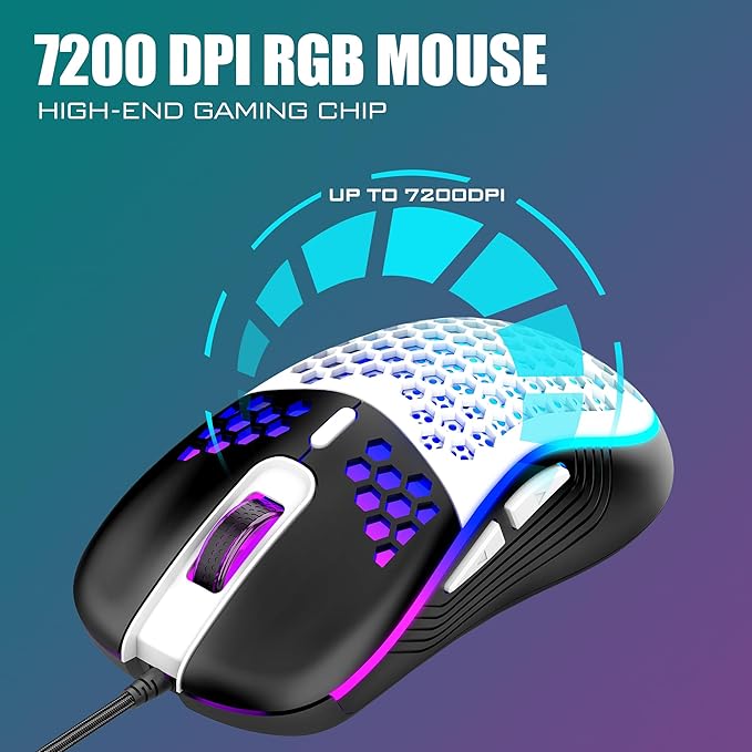 RedThunder 60% Gaming Keyboard and Mouse Combo, Ultra-Compact 61-Key RGB Backlit Mini Keyboard, Lightweight 7200 DPI Honeycomb Optical Mouse, RGB Wired Gaming Set for PC PS5 Xbox Gamer(White-Black)