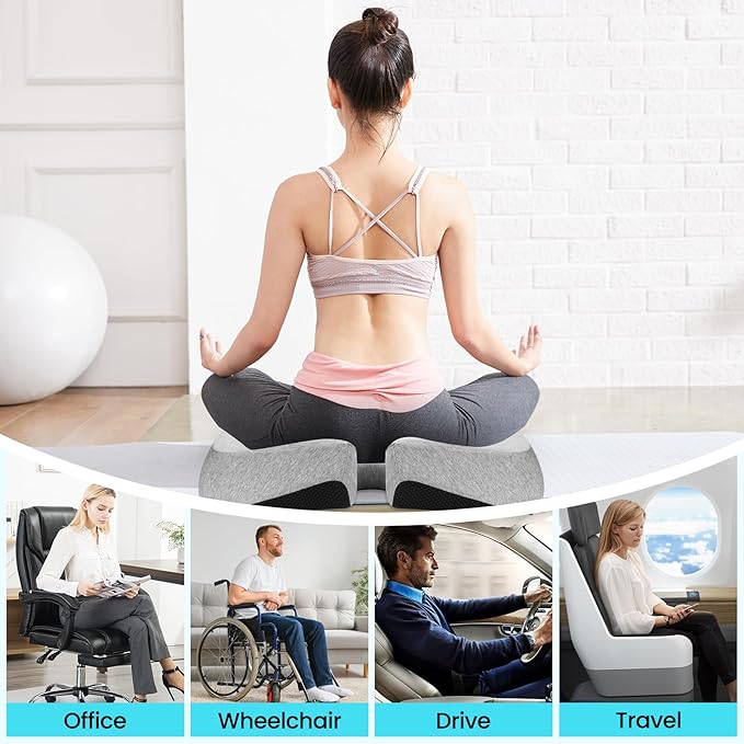 REDOFF®Extra Large Memory Seat Cushion 21.5 * 17.7 * 4inches– Cushion Pillow for Back Support Non-Slip Seat Pad for Office Desk, Car Seat, Wheelchair, Sciatica (Gray)