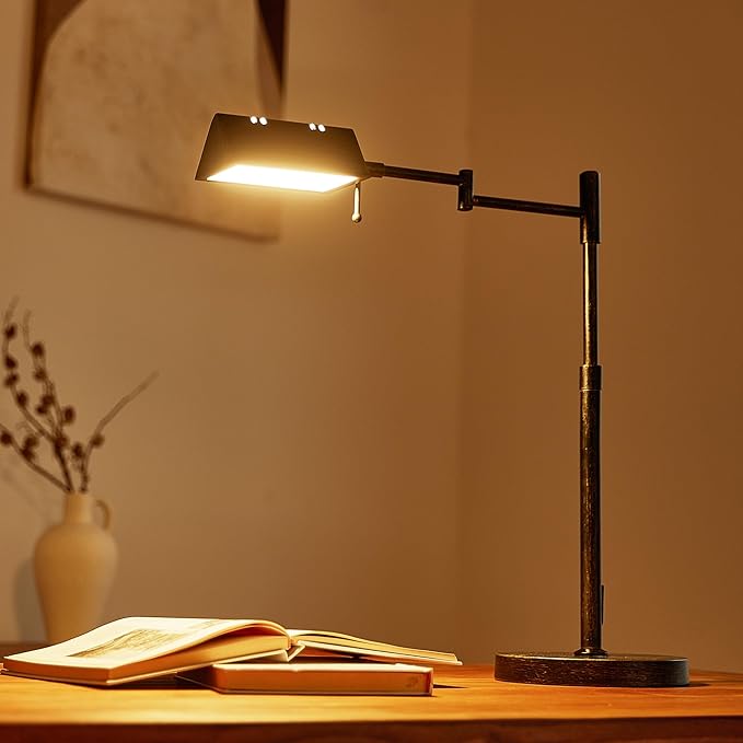 VONLUCE LED Desk Lamp, Adjustable Industrial Style Metal Table Lamp, Dimmable Reading Lamp for Living Room Bedroom Office, Antique Black