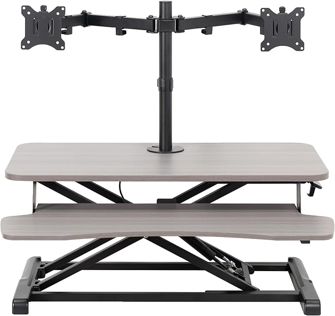 VIVO Height Adjustable 32 inch Standing Desk Converter with Dual 13 to 30 inch Monitor Stand, Sit Stand Monitor Mount and Desk Riser, Gray, DESK-V000K-M2G