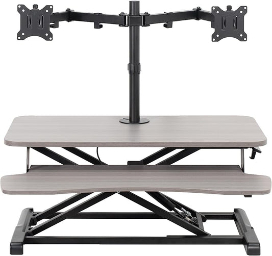 VIVO Height Adjustable 32 inch Standing Desk Converter with Dual 13 to 30 inch Monitor Stand, Sit Stand Monitor Mount and Desk Riser, Gray, DESK-V000K-M2G