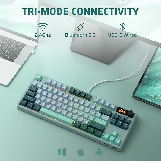 LTC Nimbleback NB841 PRO 75% Wireless Mechanical Keyboard w/Display Screen & Knob, 2.4G/ BT/USB-C Wired RGB 84 Keys Gaming Keyboard, 3-Layer Dampener, Hot Swap PCB, Software Support, Linear Switch