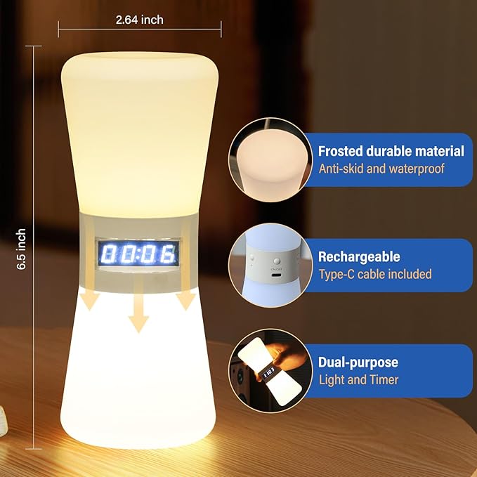 LED Visual Timer Hourglass - Rechargeable Digital Countdown ADHD Timer for Kids & Adults (1-99 Mins Adjustable), Time Flow Simulation with Time Management for Classroom,Kitchen,Room,Home