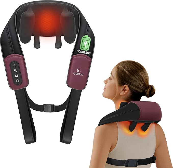 Shiatsu Neck Massager with Heat - Upgarded Kneading Massage for Muscle Relaxation,Cordless 4D Expert Neck Shoulder Massager for Pain Relief,Ideal Gift for Men,Women