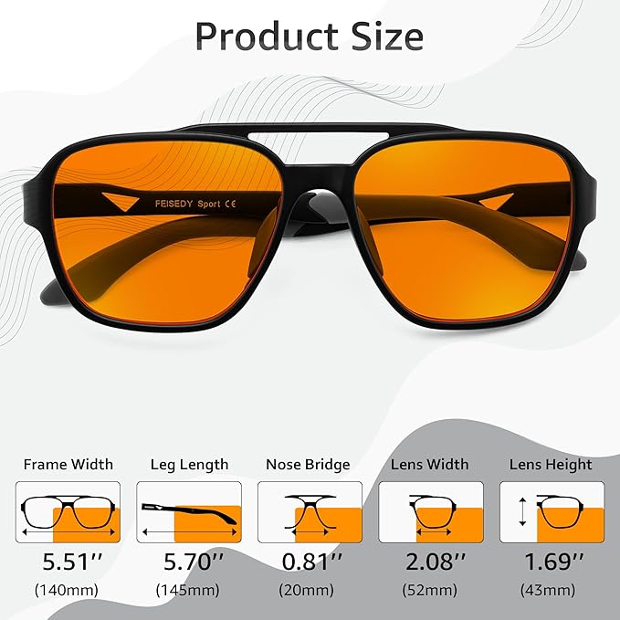 FEISEDY Orange Blue Light Blocking Glasses for Woman Men Amber Lenses Computer Gaming Glasses for Better Sleep