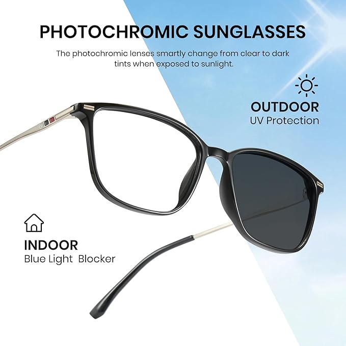 Cyxus Blue Light Blocking Glasses Men Women Computer Gaming Glasses Rectangle UV400 Photochromic glasses 8208i01