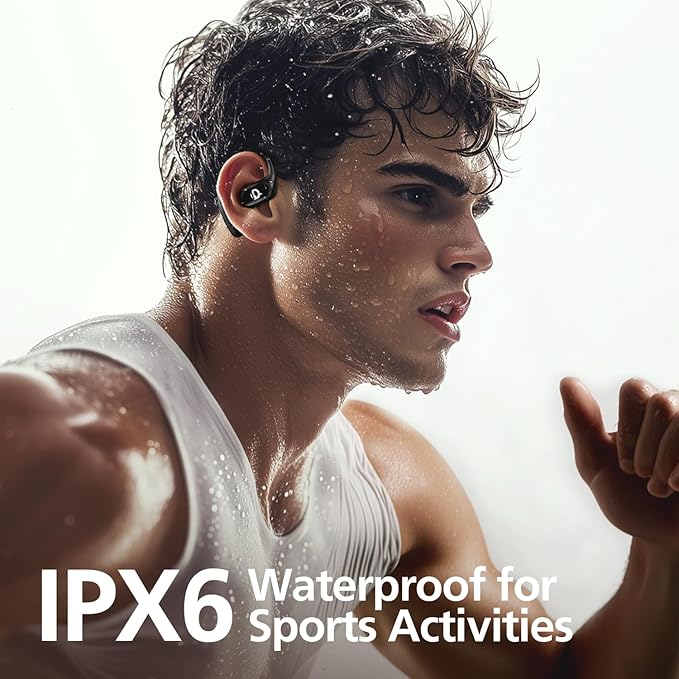 Open Ear Headphones with 35 Hours Playtime, True Wireless Air Conduction Earbuds Featuring Ear Hooks, Bluetooth 5.3, IPX6 Waterproof Design, Comfortable and Secure Fit for Sports - Black