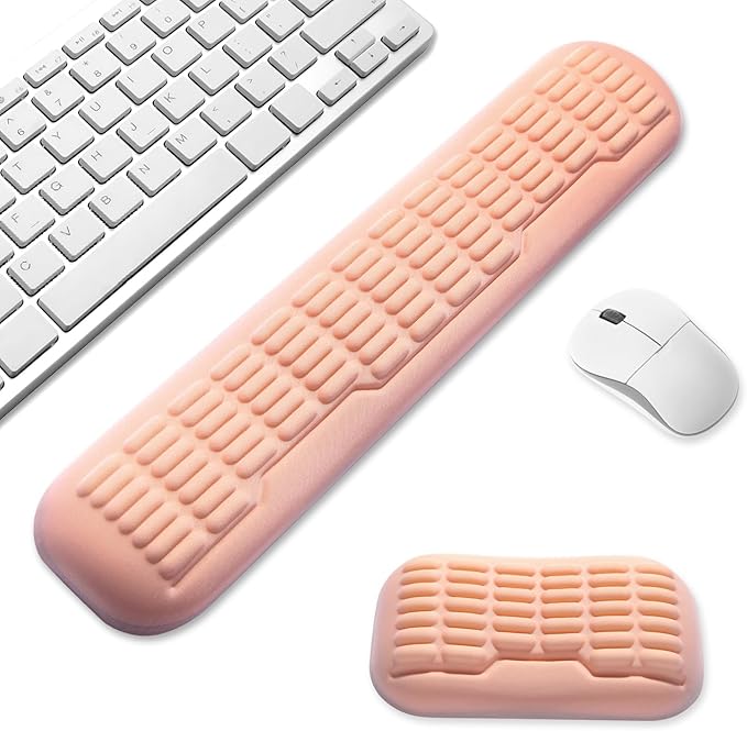 UnivoColors Compact-Sized Keyboard & Mouse Wrist Rest Set-Ergonomic 3.0 Upgrade with Wave Curve Support,Non-Slip Base,Perfect for Work & Gaming(Flesh Pink)