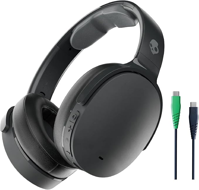 Skullcandy Hesh ANC Wireless Over-Ear Bluetooth Headphones with Extra USB-C Charging Cable, Active Noise Canceling, 22 Hrs Battery, Foldable Lightweight Design, Microphone iPhone Android - True Black