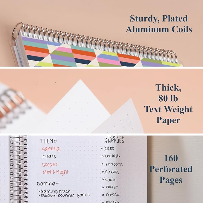 Erin Condren 7” x 9” Dot Grid Spiral Notebook, 5mm Dotted Layout with 80 Lb. Paper, Hypnotic Cover, 160 Dot Grid Notebook Pages, Platinum Coil, Stickers Included