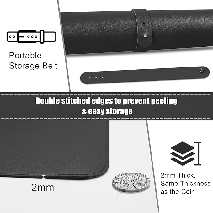 Non Slip Desk Mat, 31.5" x 15.7" PU Leather Desk Pad, Cork Desk Mat for Desktop, Desk Pad for Keyboard and Mouse, Ideal for Office and Home, Black