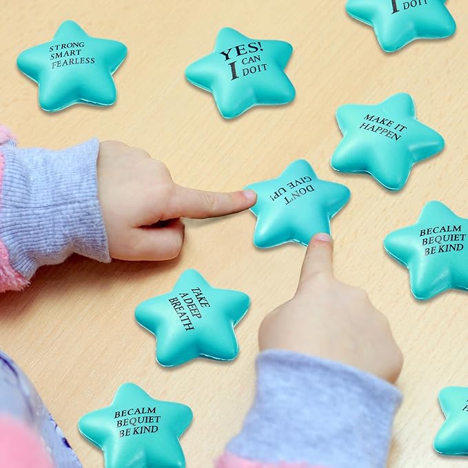 Chalyna 30 Pieces Motivational Star Stress Ball Quote Relief , 2.2 Inch PU Foam Stress Toys Bulk Sensory Star Toy Gifts for Kids Teens Adults Relieve Anxiety Party Supplies(Sky Blue)