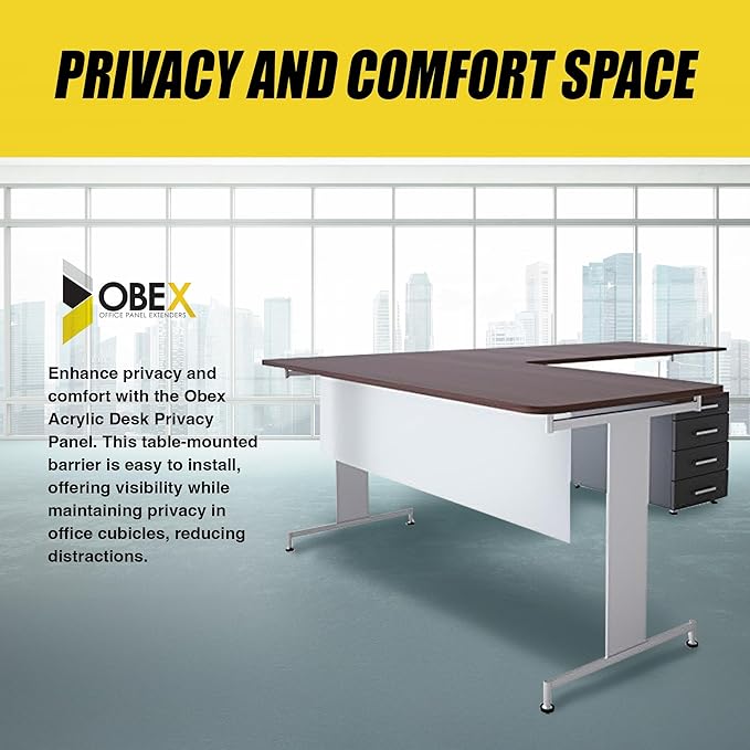 OBEX Table Mounted Modesty Panel Acrylic Desk Privacy Panel & Barrier for Office Cubicle, 12" x 60", Frosted