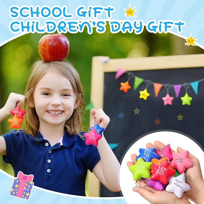 Zomiboo 40 Pcs Motivational Stress Balls Bulk Keychain Foam Star with Relief Quotes Employee Appreciation Gift for Relieve Anger