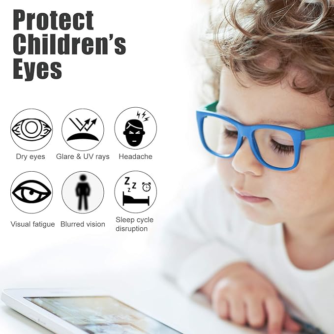 Kids Blue Light Blocking Glasses Silicone Flexible TR-90 Frame, Computer Gaming TV Phone Glasses for Boys Girls Age 3-14 (3-12 yr-Old, B0302 Blue, White)
