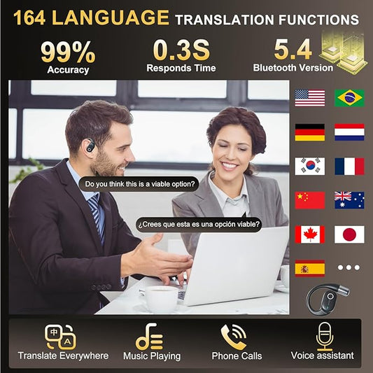 AI Translation Earbuds Real Time,164 Language Translator EarBuds with LED,Wireless Earphones Bluetooth Headphones, Audifonos Traductores de Inglés Español, Translating Device for Business Travel Study