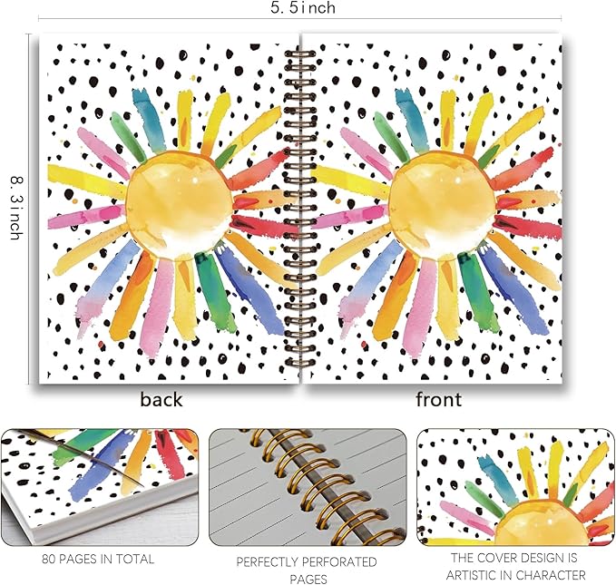 Boho Colorful Sunshine Notebook Journal, Preppy Notebook,Preppy Journal,Sunshine Gifts for Women,Boho Office Supplies,Boho Desk Accessories,Spiral Notebook 5.5x8.3
